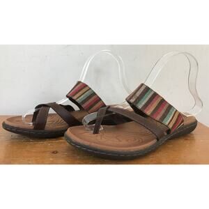 Born Concept Striped Leather Strappy Thongs Flip Flops Comfort Sandals 7M 37.5